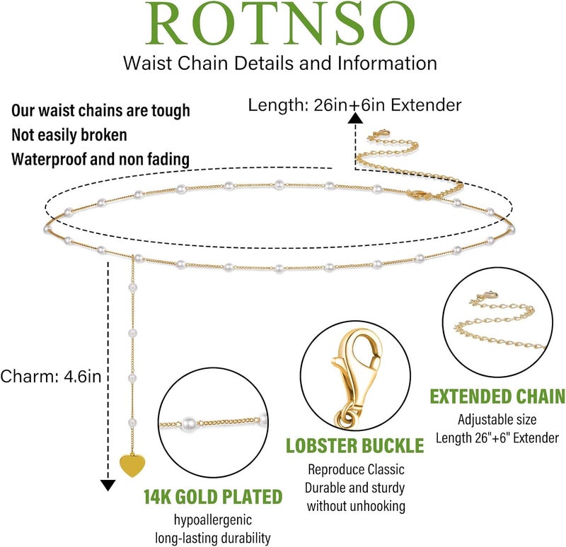 Rotnso 14K Gold Plated Body Chains Dainty Boho Layered Beach Waist Chain Adjustable Bikini Belly Chain Jewelry Accessories for Women Sexy - Image 3